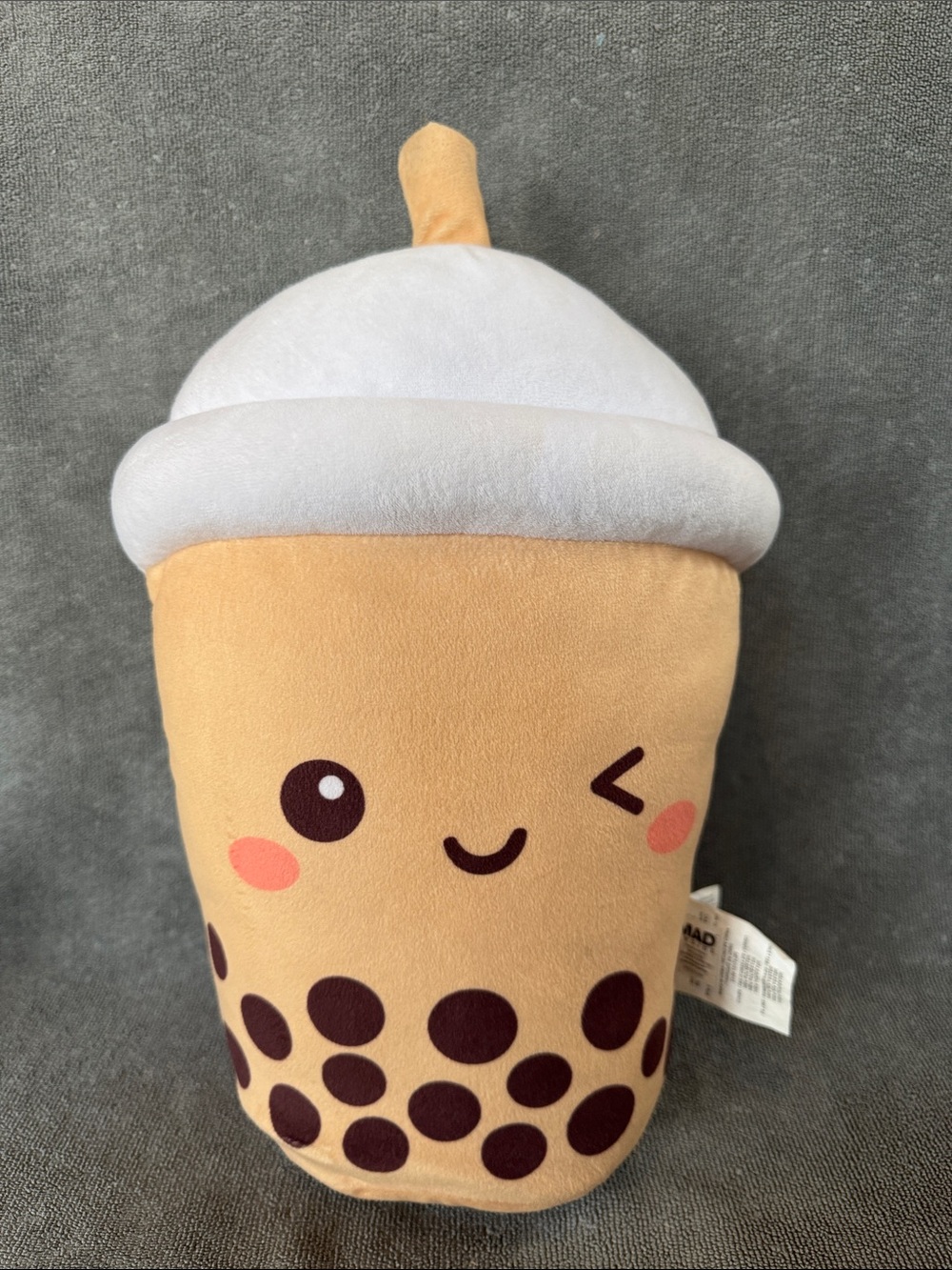 Kawaii Boba Tea Plush Stuffy Pillow Cute Winking Bubble Tea Large 16”